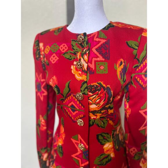 Vintage Designer Emanuel Ungaro Paris Red Floral Suit Set - Picture 2 of 10